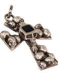 MARCOS - "MULTI-SKULL CROSS" Pendant in Sterling Silver with inlaid Ebony Wood