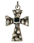 MARCOS - "MULTI-SKULL CROSS" Pendant in Sterling Silver with inlaid Ebony Wood