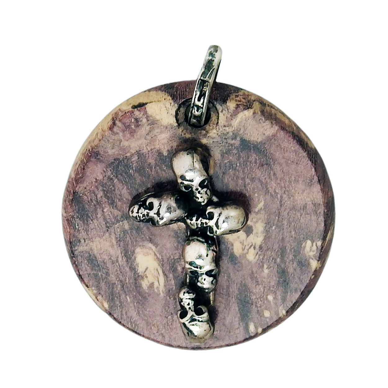 MARCOS - &quot;SKULL CROSS&quot; Pendant with Purple Boxwood and Sterling Silver