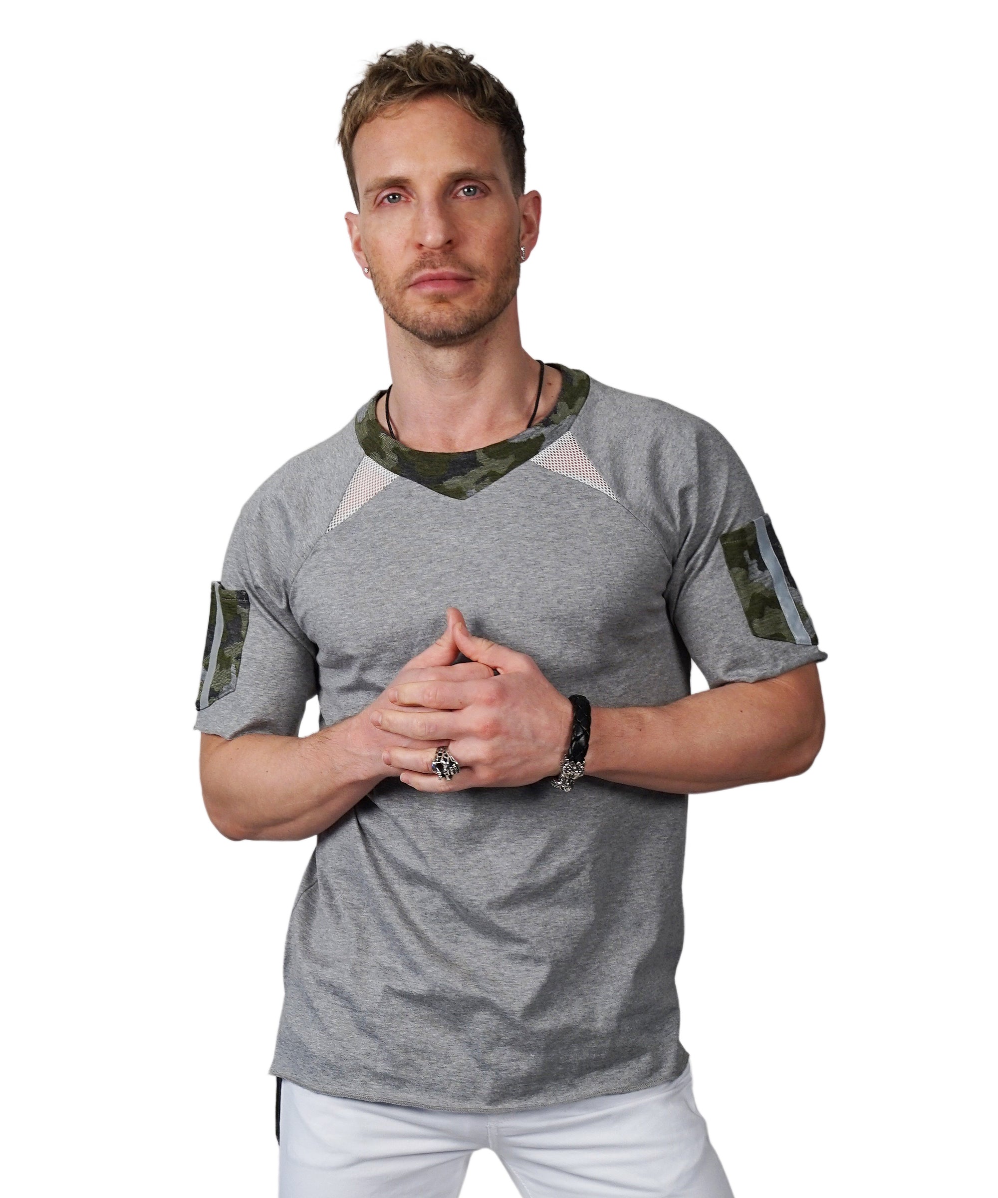 OBELISK - &quot;NIKO&quot;  Gray x Camo Line Shirt