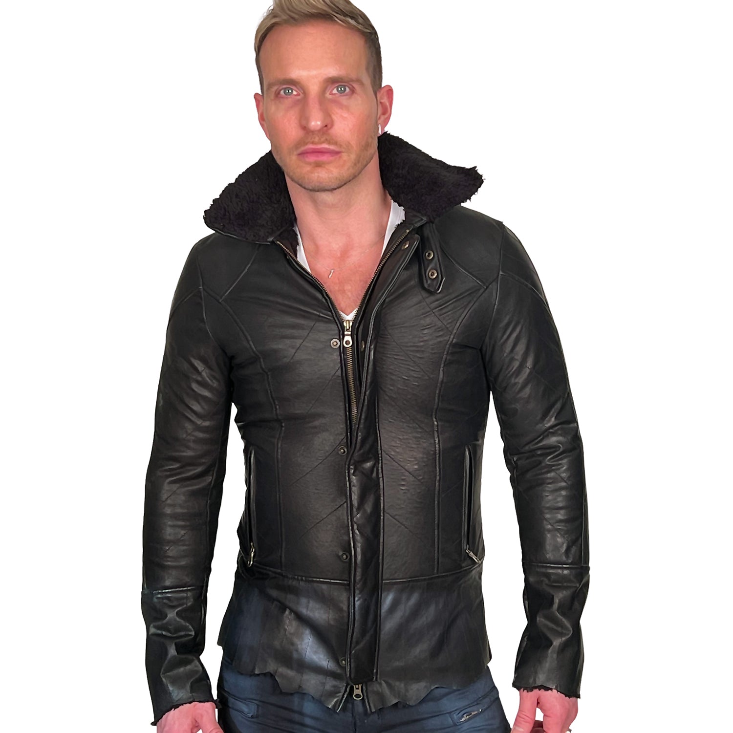 Men&#39;s OBELISK - &quot;BONDING&quot; Black Leather Jacket