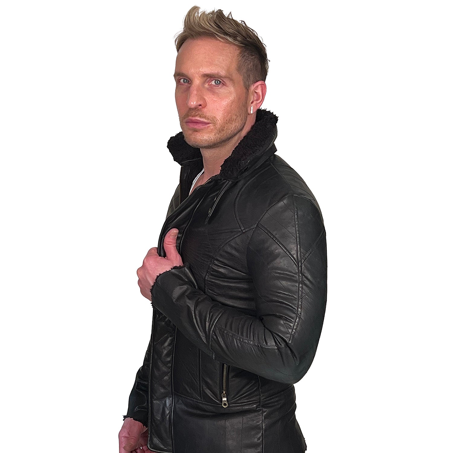 Men&#39;s OBELISK - &quot;BONDING&quot; Black Leather Jacket