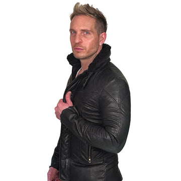 Men's OBELISK - "BONDING" Black Leather Jacket