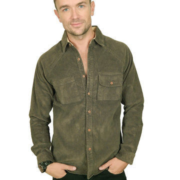 Men's PROSPECTIVE FLOW - "AOMORI" Micro-Corduroy Shirt in Olive