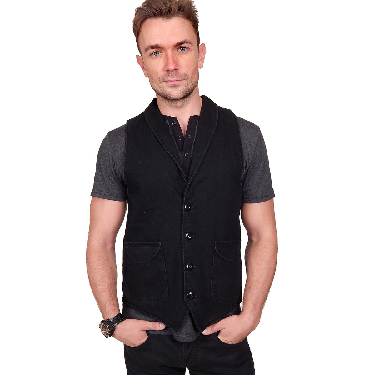 Men&#39;s PROSPECTIVE FLOW - &quot;SAGA&quot; Black Denim Vest