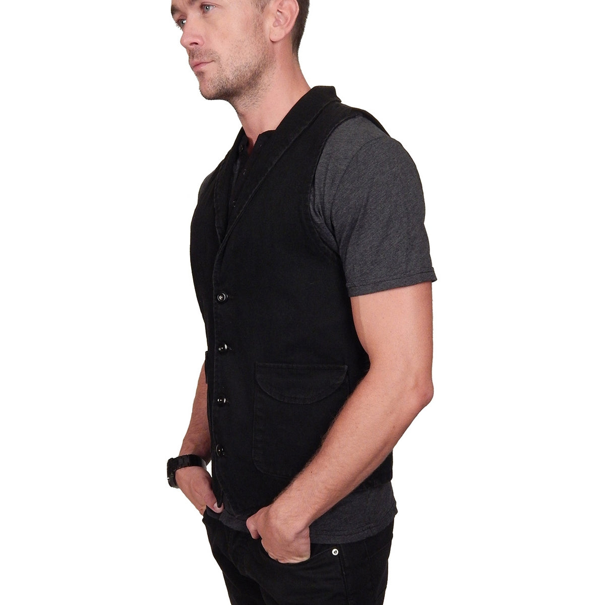 Men&#39;s PROSPECTIVE FLOW - &quot;SAGA&quot; Black Denim Vest