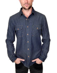 Men's PROSPECTIVE FLOW - "LYON" Denim Shirt in Indigo Blue