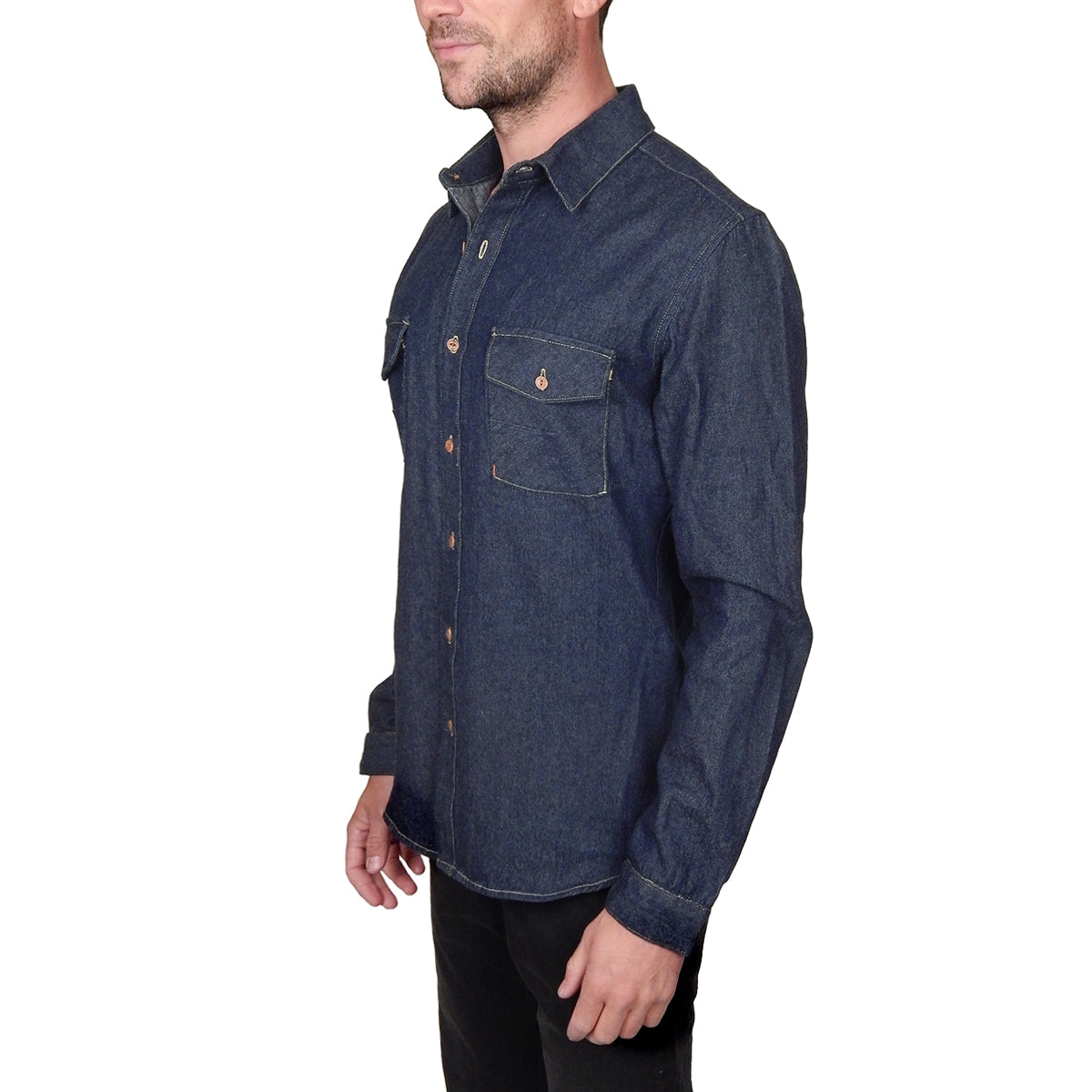 Men&#39;s PROSPECTIVE FLOW - &quot;LYON&quot; Denim Shirt in Indigo Blue