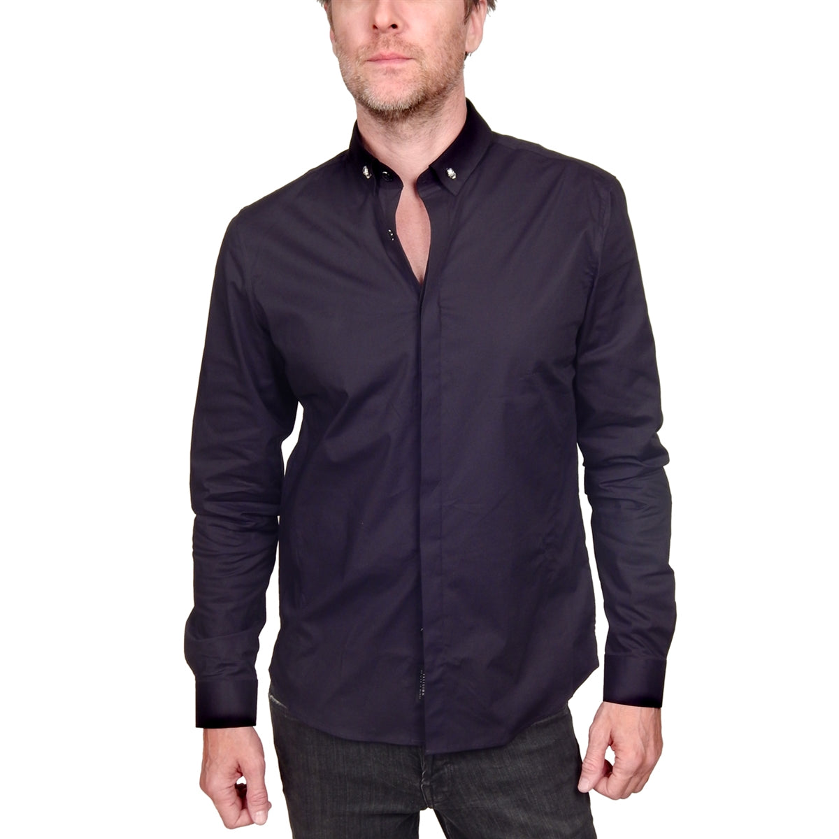 RELIGION - &quot;SKULL&quot; Button Down Dress Shirt in JET Black