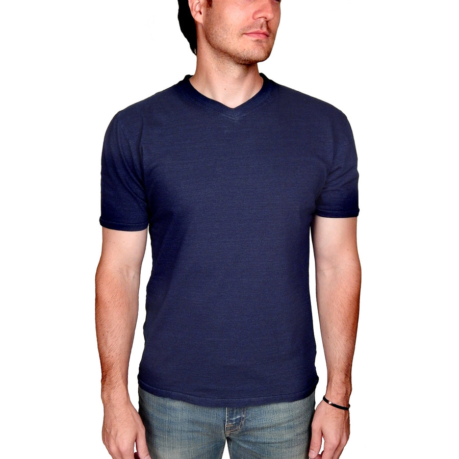 Red Jacket - "RAGLAN" Double V-Neck Shirt in Dark Indigo