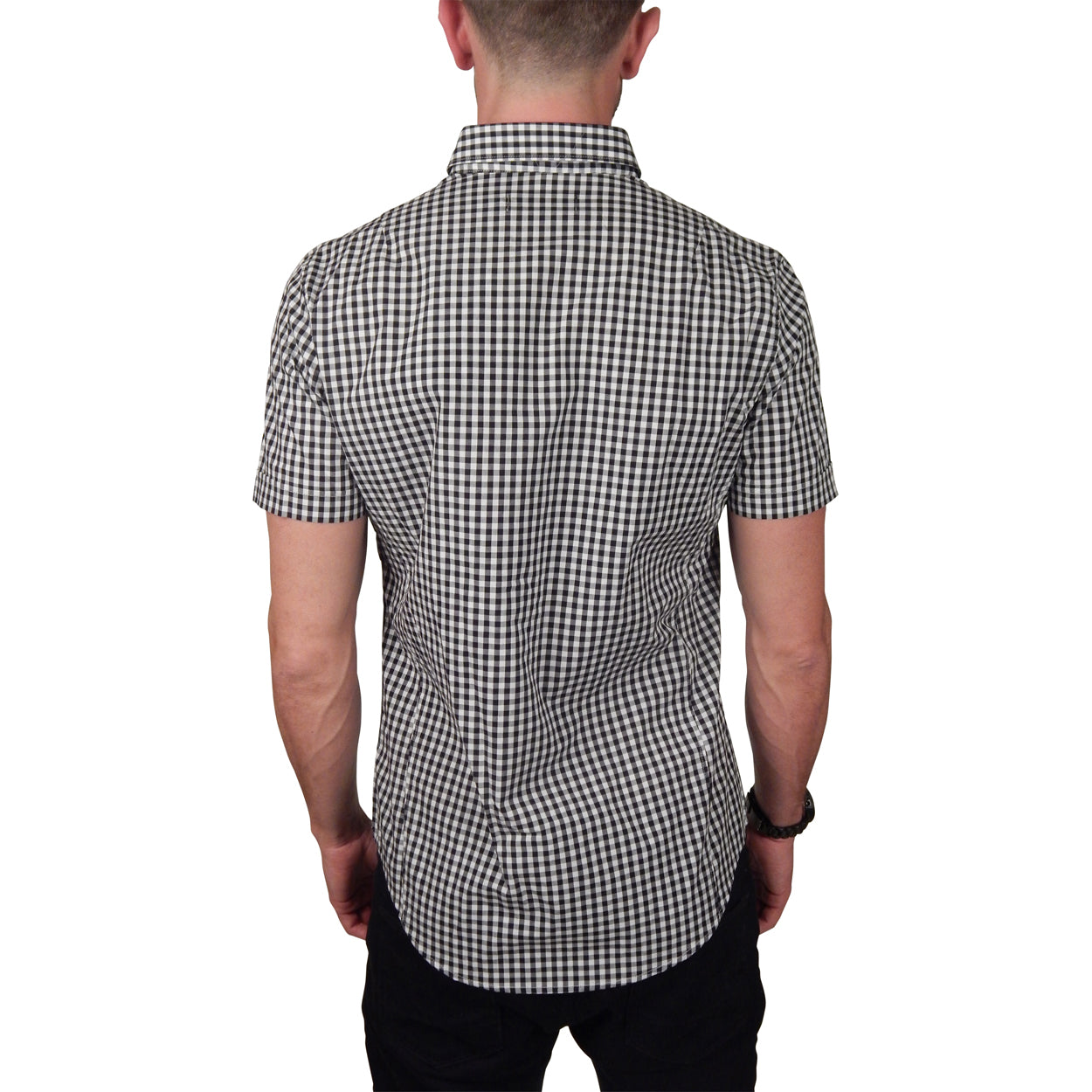RELIGION - &quot;INSIGHT&quot; Checked Short Sleeve Shirt in Black and White