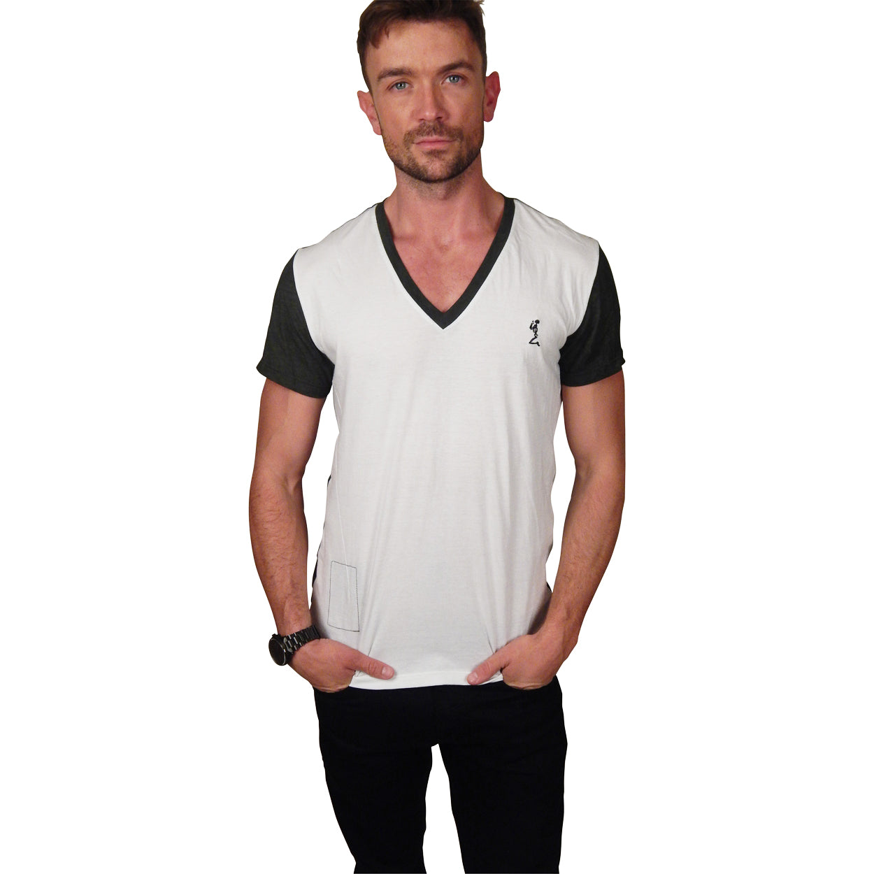 RELIGION - &quot;BRIXTON&quot; SS V-Neck T-Shirt in Black and White