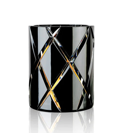 Skogsberg & Smart - "CUT CRYSTAL" Hurricane/Vase/Ice Bucket in Black - 7"H x 5.5"D