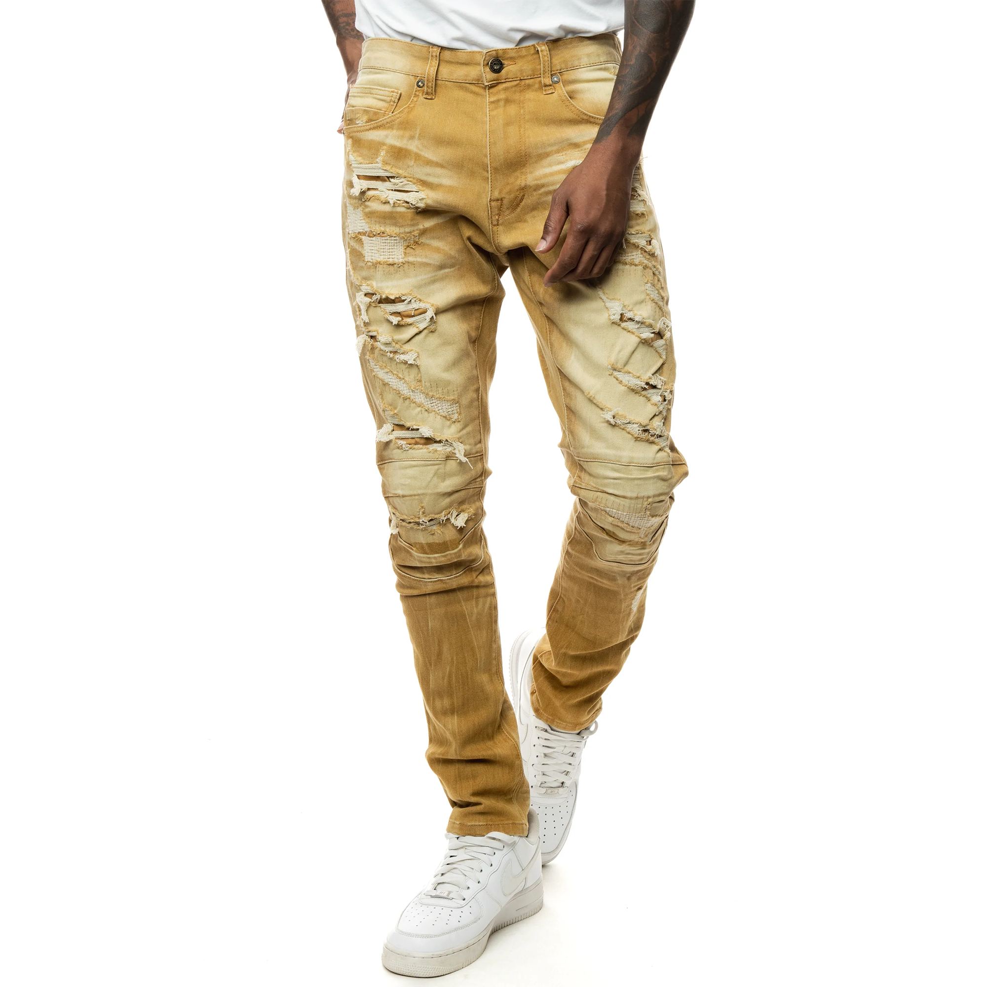 Smoke Rise - &quot;ELLIOTT&quot; Heavy Rip &amp; Repair Jeans in Timber