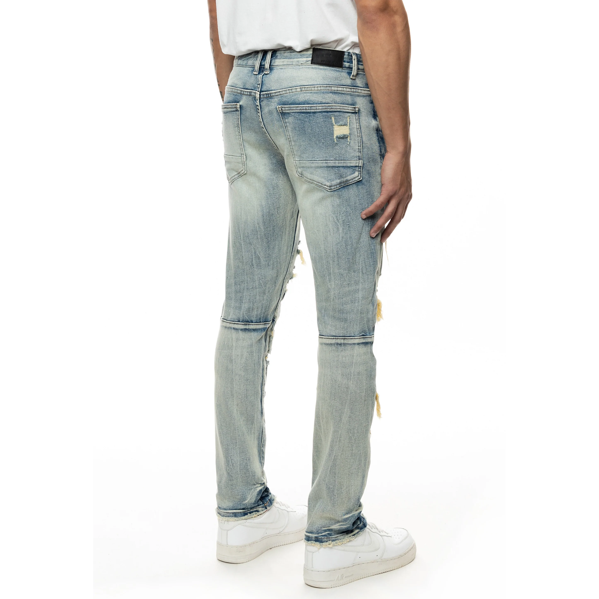 Smoke Rise - &quot;HALFORD&quot; Layered Heavy Rip &amp; Repair Jeans in Aspen Blue