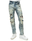 Smoke Rise - "ROLLINS" Plaid Backed Distressed Jean in Ramsey Blue