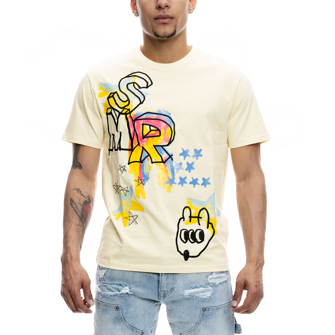 Smoke Rise - "NOT OVER" Embroidered T-Shirt in Ecru