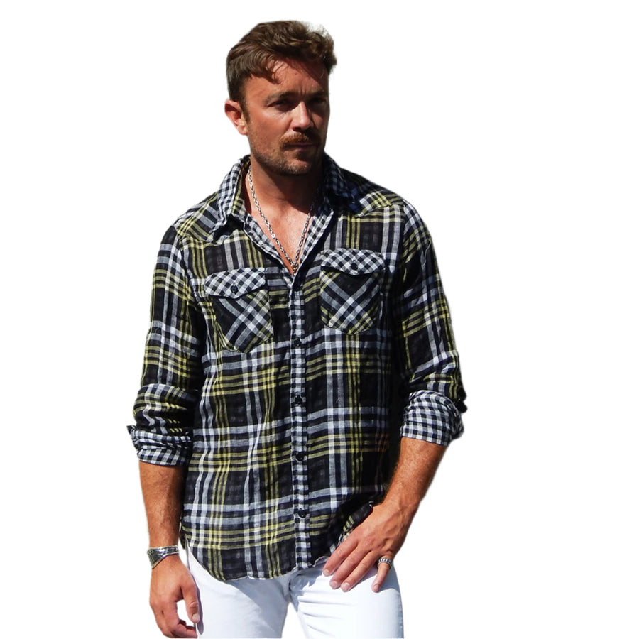 Vintage Laundry - "MICHAEL" Cotton Linen Plaid Shirt