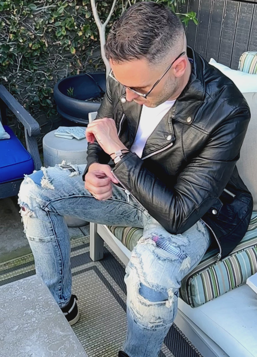 RELIGION - "CUTTER" Leather Jacket in Jet Black